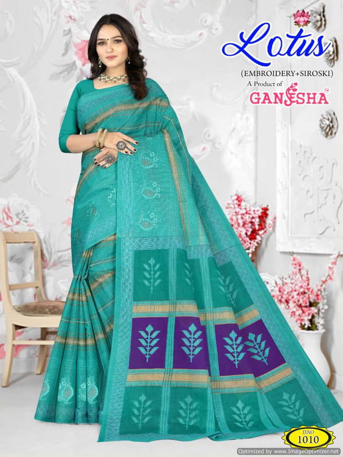 Lotus By Ganesha Embroidery Cotton Printed Sarees Wholesale Shop In Surat